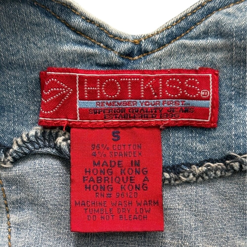 Hot Kiss Women Size S Vintage Denim Jumpsuit Belt One-Piece 90s Y2K Stretch Blue - Picture 3 of 7